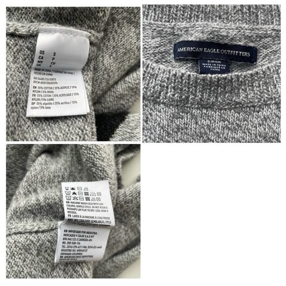 AEO American Eagle Crew Neck Sweater Gray Marled Size Small Stripe Wool Blend - Picture 2 of 4